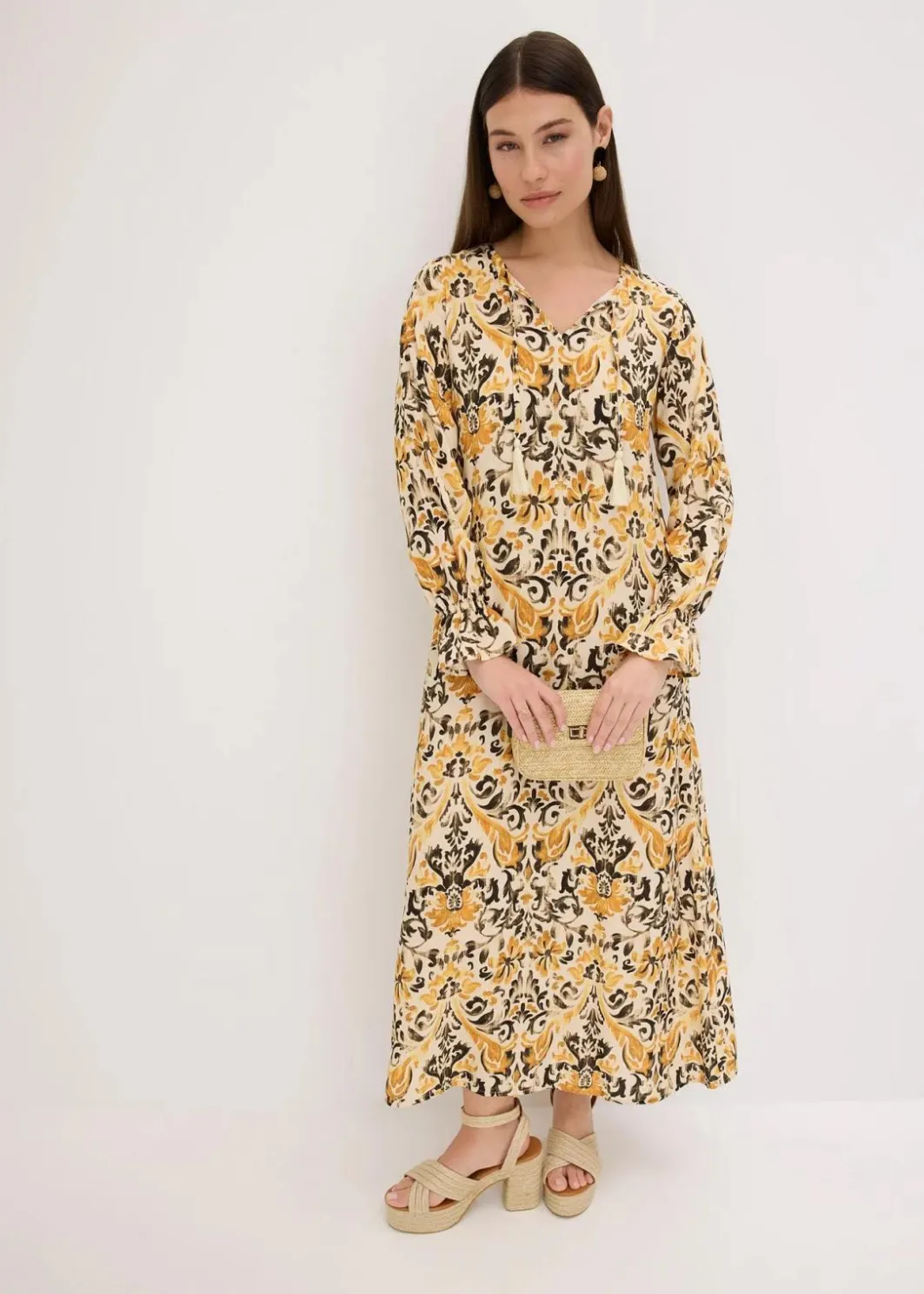 Damen bonprix Nachhaltigere Materialien|Kleider|bedrucktes Kaftan-Kleid aus fließender Viskose