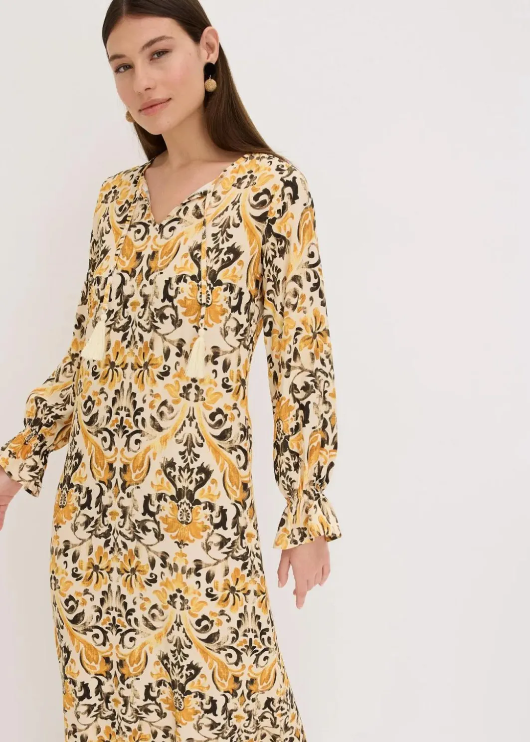 Damen bonprix Nachhaltigere Materialien|Kleider|bedrucktes Kaftan-Kleid aus fließender Viskose