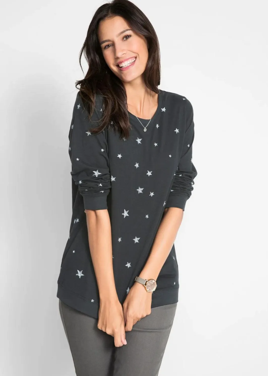 Bedrucktes Langarmshirt aus Baumwolle Damen Shirts & Tops