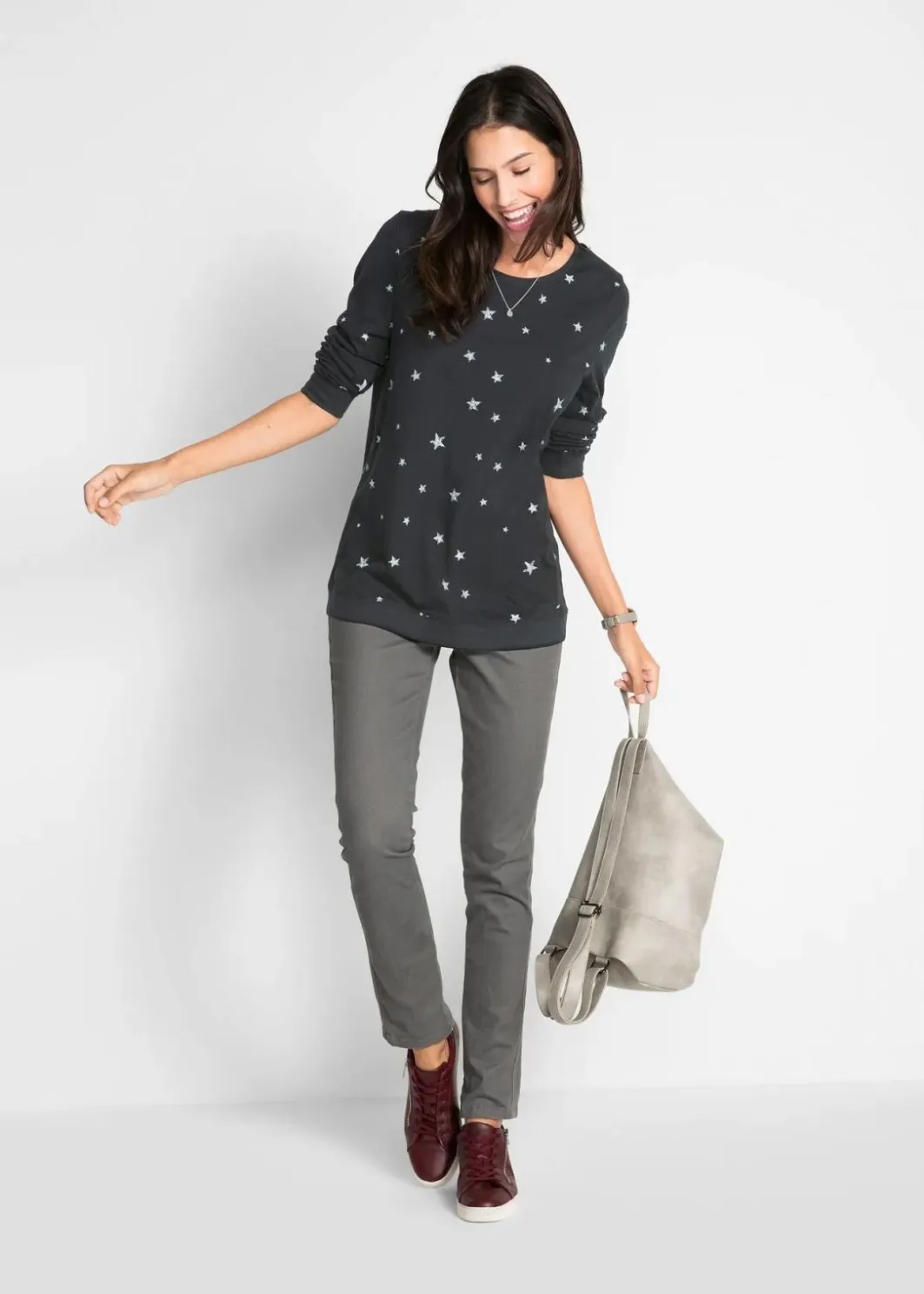 Bedrucktes Langarmshirt aus Baumwolle Damen Shirts & Tops