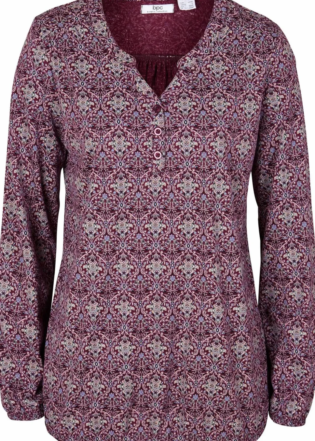 Discount Bedrucktes Langarmshirt mit Henley-Kragen Damen Shirts & Tops
