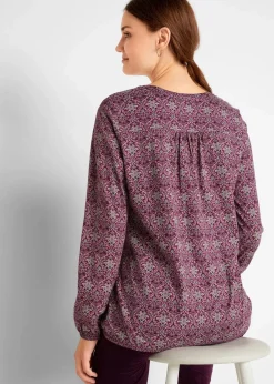 Discount Bedrucktes Langarmshirt mit Henley-Kragen Damen Shirts & Tops