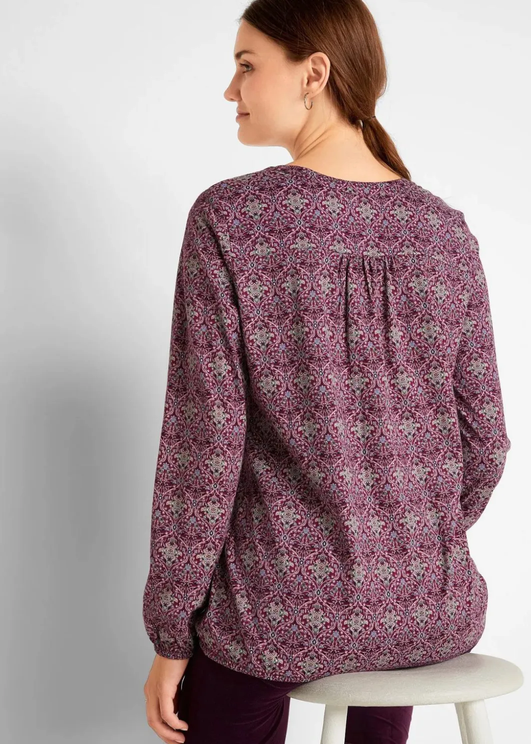 Discount Bedrucktes Langarmshirt mit Henley-Kragen Damen Shirts & Tops