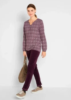 Discount Bedrucktes Langarmshirt mit Henley-Kragen Damen Shirts & Tops