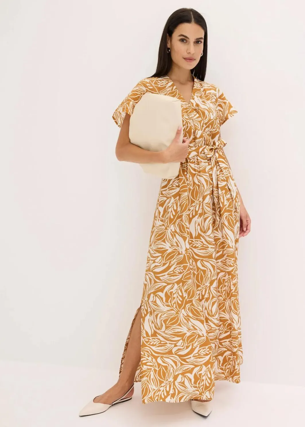 Outlet bedrucktes Maxikleid aus Viskose-Mix Damen Nachhaltigere Materialien|Kleider