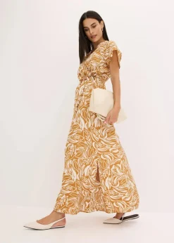 Outlet bedrucktes Maxikleid aus Viskose-Mix Damen Nachhaltigere Materialien|Kleider