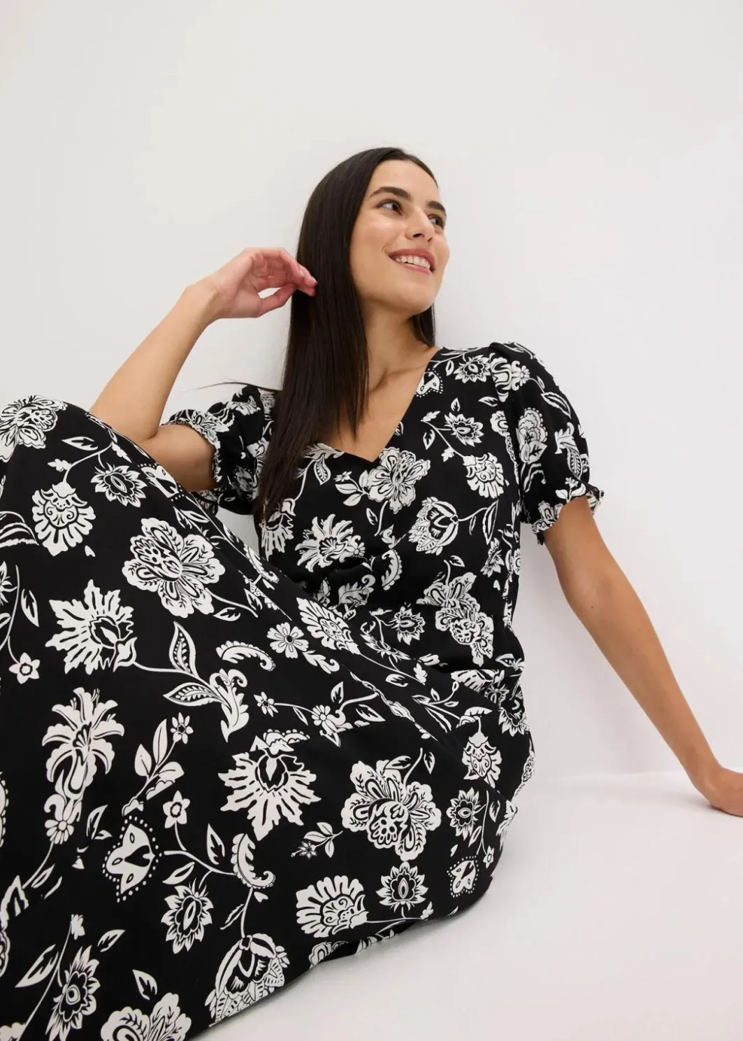 Hot bedrucktes Midikleid Damen Bekleidung·Pullover & Strickjacken|Kleider