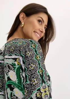 Damen bonprix Bekleidung·Pullover & Strickjacken|Kleider|bedrucktes Satin-Wickelkleid