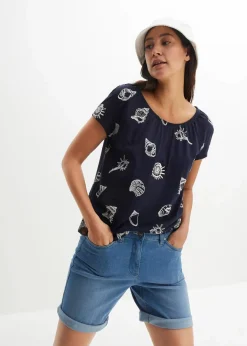 Damen bonprix Shirts & Tops|Nachhaltigere Materialien|Bedrucktes Shirt mit Rundhalsausschnitt aus Bio-Baumwolle