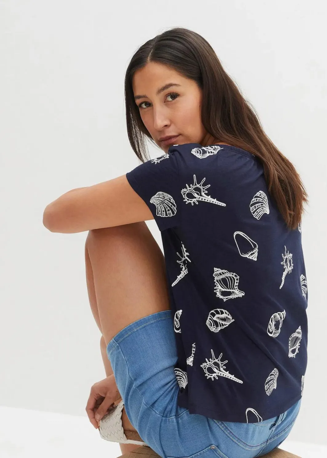 Damen bonprix Shirts & Tops|Nachhaltigere Materialien|Bedrucktes Shirt mit Rundhalsausschnitt aus Bio-Baumwolle