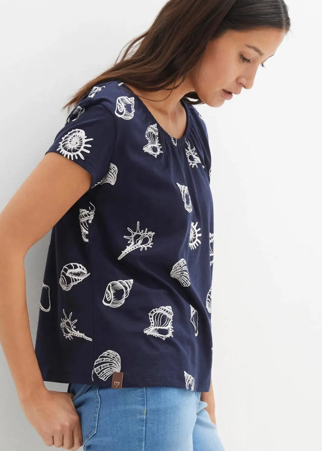 Damen bonprix Shirts & Tops|Nachhaltigere Materialien|Bedrucktes Shirt mit Rundhalsausschnitt aus Bio-Baumwolle