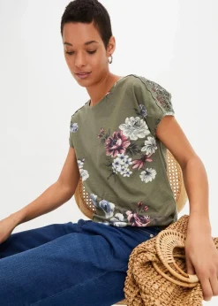 Hot Bedrucktes Shirt mit Spitze Damen Shirts & Tops