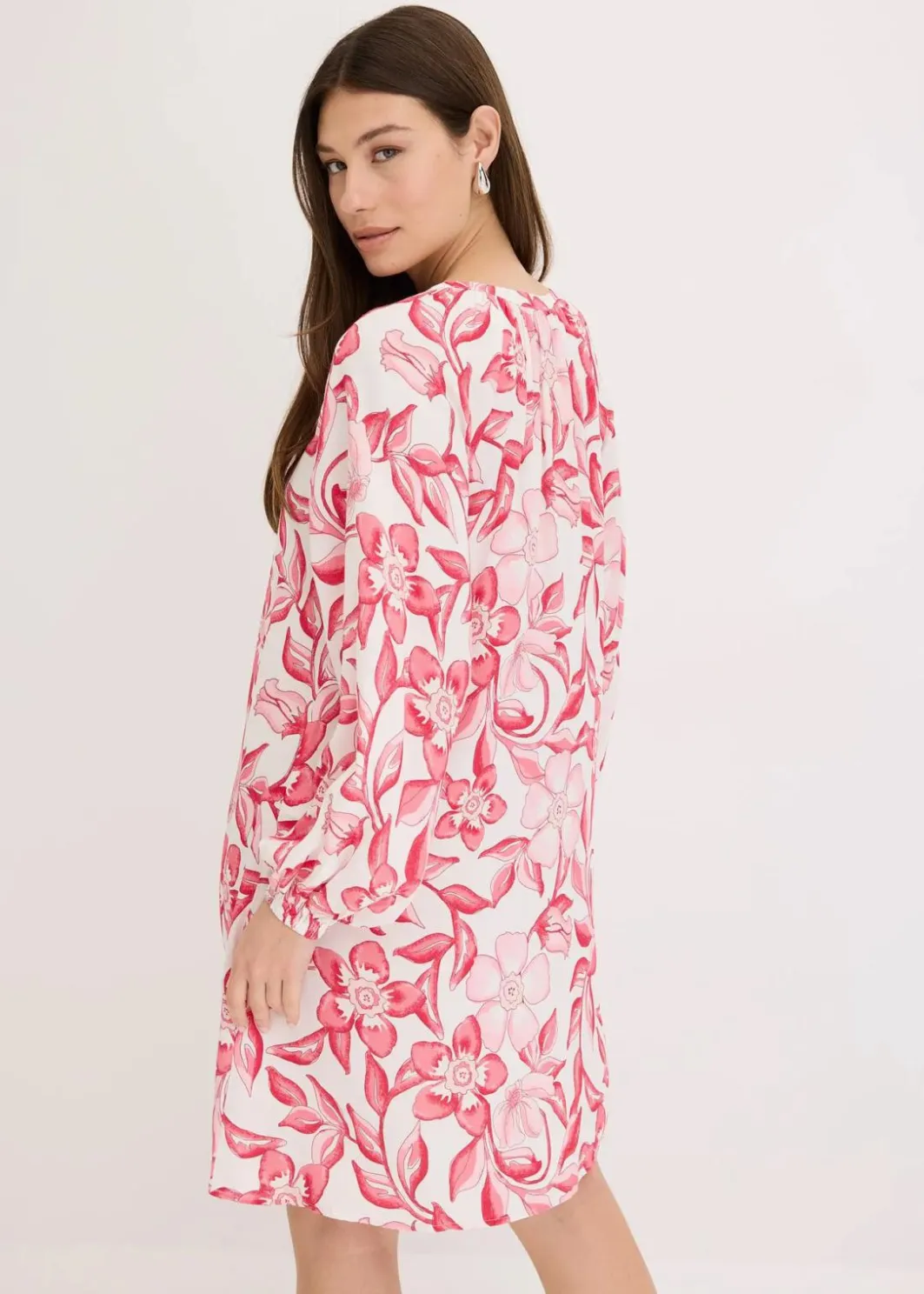 Damen bonprix Bekleidung·Pullover & Strickjacken|Nachhaltigere Materialien|bedrucktes Tunika-Kleid aus fließender Viskose