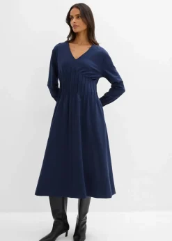 Damen bonprix Kleider|Bekleidung·Pullover & Strickjacken|Bequemes Kleid mit Zierfalten aus Viskose-Mix
