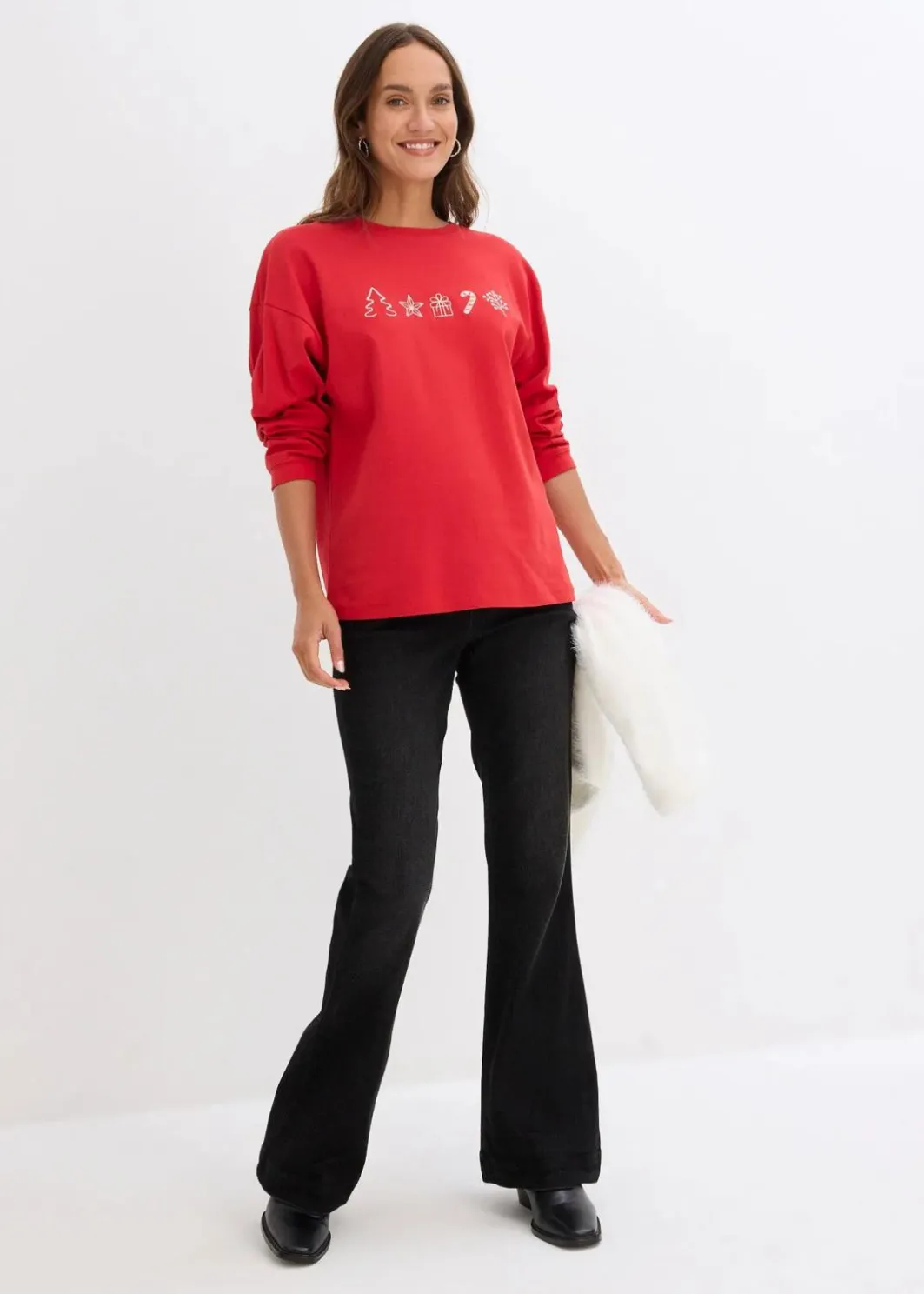 Discount Besticktes Weihnachts-Langarmshirt, oversized Damen Shirts & Tops