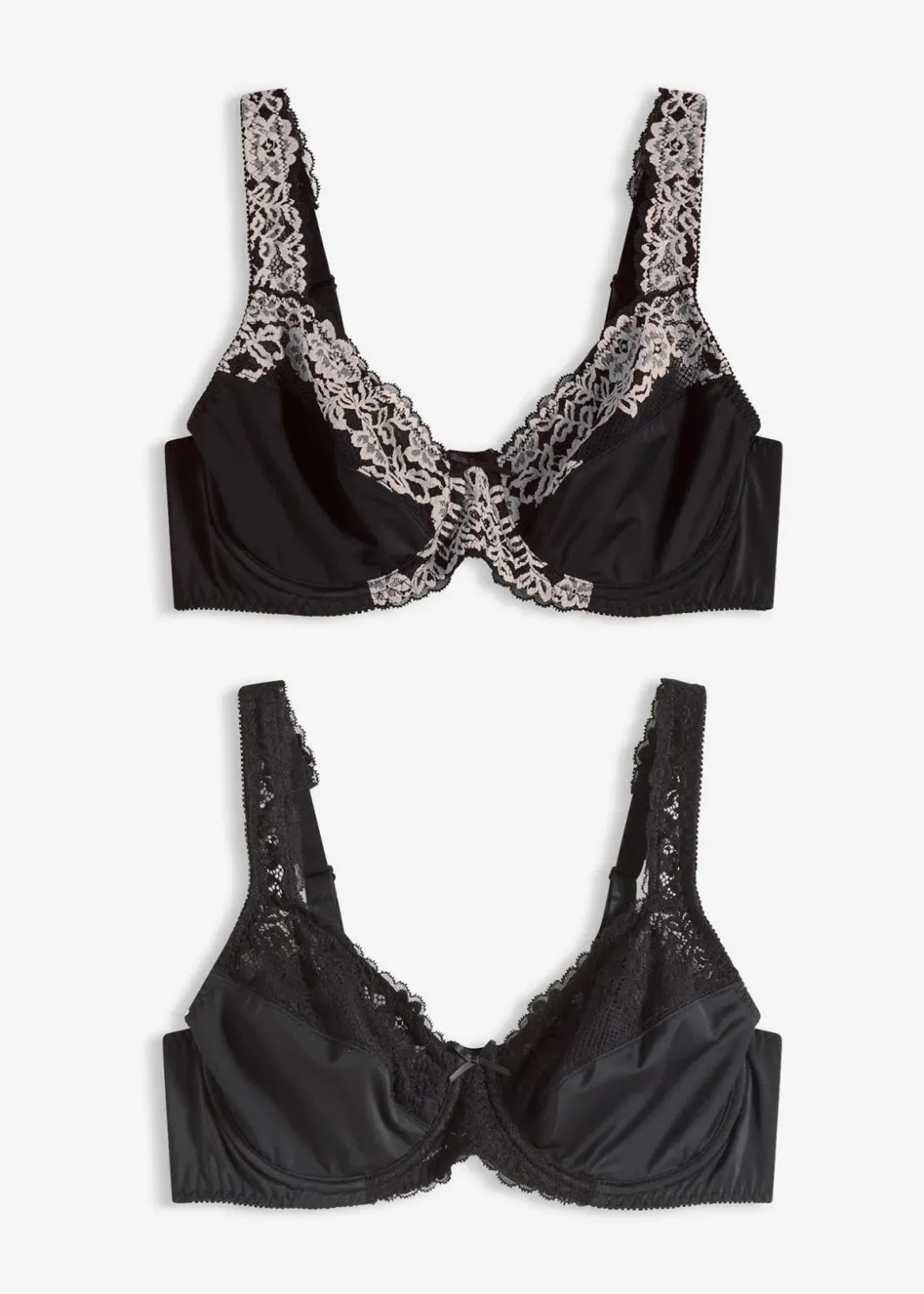 Damen bonprix Wäsche·Dessous|Wäsche·Große Cups D-H|Bügel-BH mit gepolsterten Trägern (2er Pack)