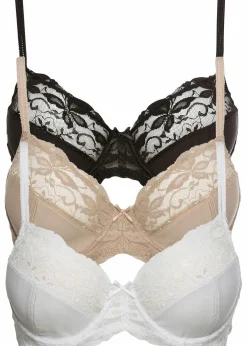 Damen bonprix Große Cups D-H|Nachhaltigere Materialien|Bügel-BH mit zarter Spitze (3er Pack)