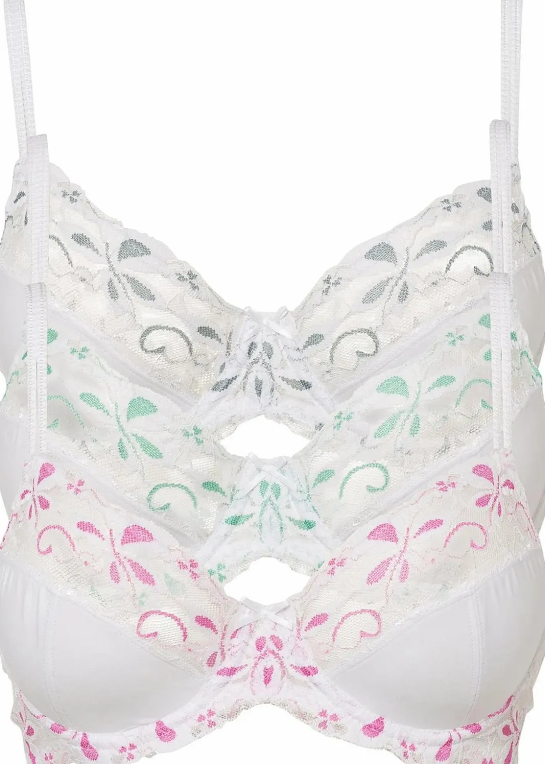 Damen bonprix Große Cups D-H|Nachhaltigere Materialien|Bügel-BH mit zarter Spitze (3er Pack)