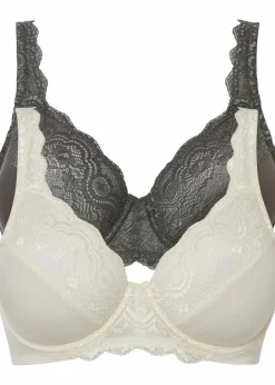Damen bonprix Große Cups D-H|Nachhaltigere Materialien|Bügel-BH mit zarter Spitze (2er Pack)
