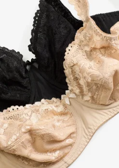 Damen bonprix Wäsche·Dessous|Wäsche·Große Cups D-H|Bügel-BH mit zarter Spitze (2er Pack)