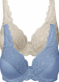 Damen bonprix Große Cups D-H|Nachhaltigere Materialien|Bügel-BH mit zarter Spitze (2er Pack)