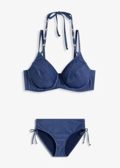 Clearance Bügel-Bikini in Jeansoptik (2-tlg.Set) Damen Große Cups D-F|Nachhaltigere Materialien