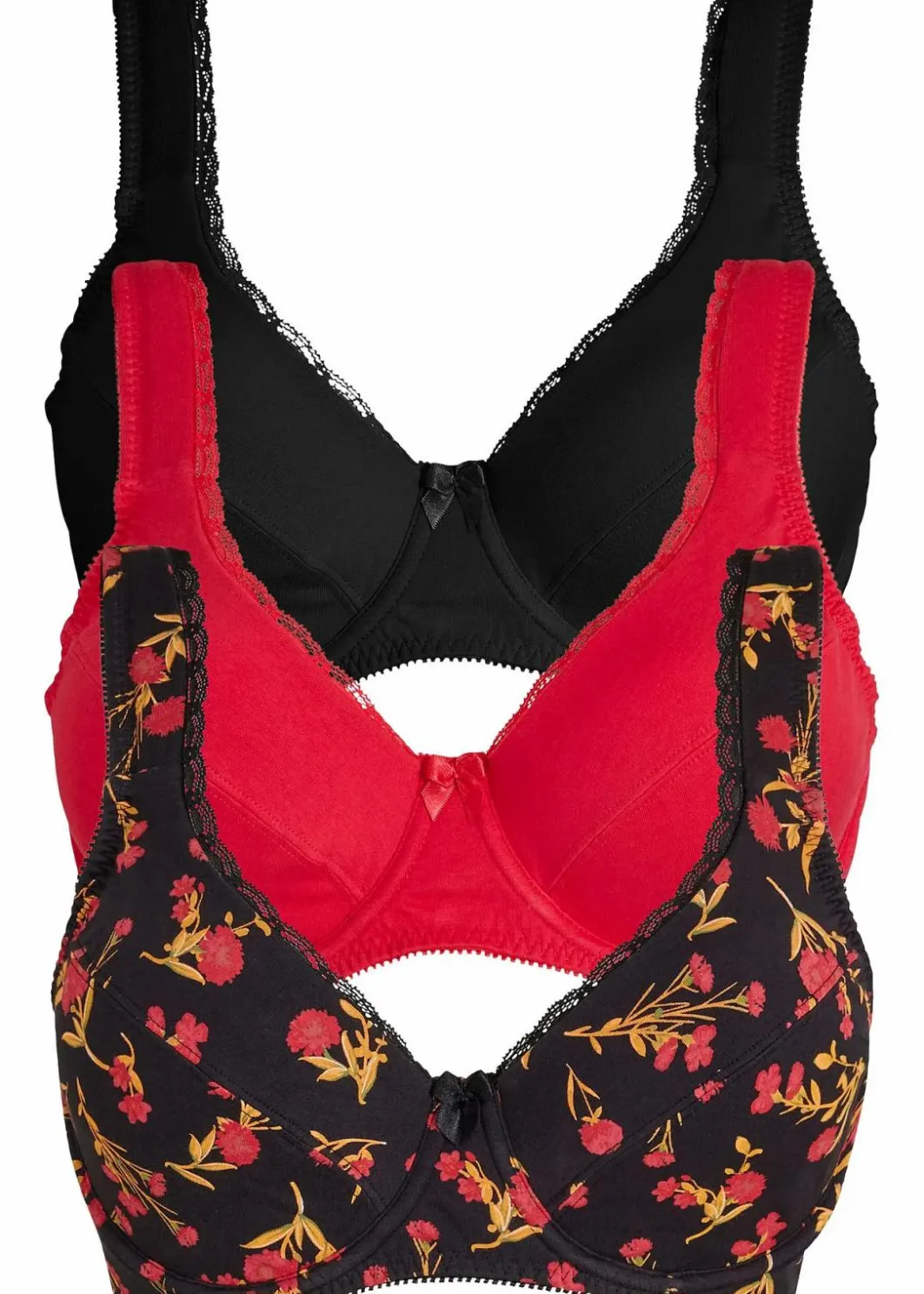Damen bonprix Wäsche·Baumwollunterwäsche|Wäsche·Große Cups D-H|BH mit Bügel aus Bio-Baumwolle (3er Pack)