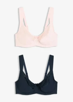 BH mit Bügel mit Bio-Baumwolle und Spitze (2er Pack) Damen Wäsche·Baumwollunterwäsche|Wäsche·Große Cups D-H