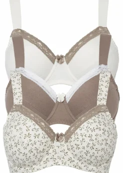 Damen bonprix Große Cups D-H|Bhs|BH mit Bügel mit femininem Druck (3er Pack)