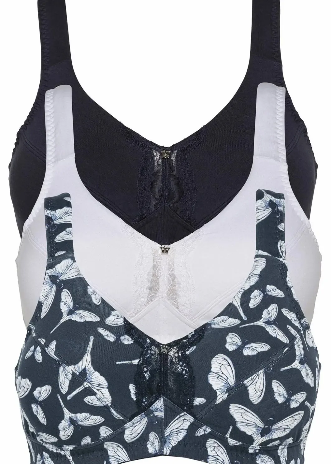 Damen bonprix Große Cups D-H|Bhs|BH ohne Bügel mit Bio-Baumwolle (3er Pack)