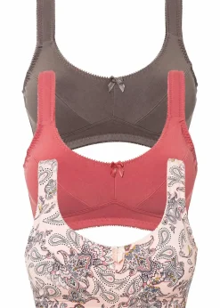 Damen bonprix Große Cups D-H|Nachhaltigere Materialien|BH ohne Bügel mit Bio-Baumwolle (3er Pack)