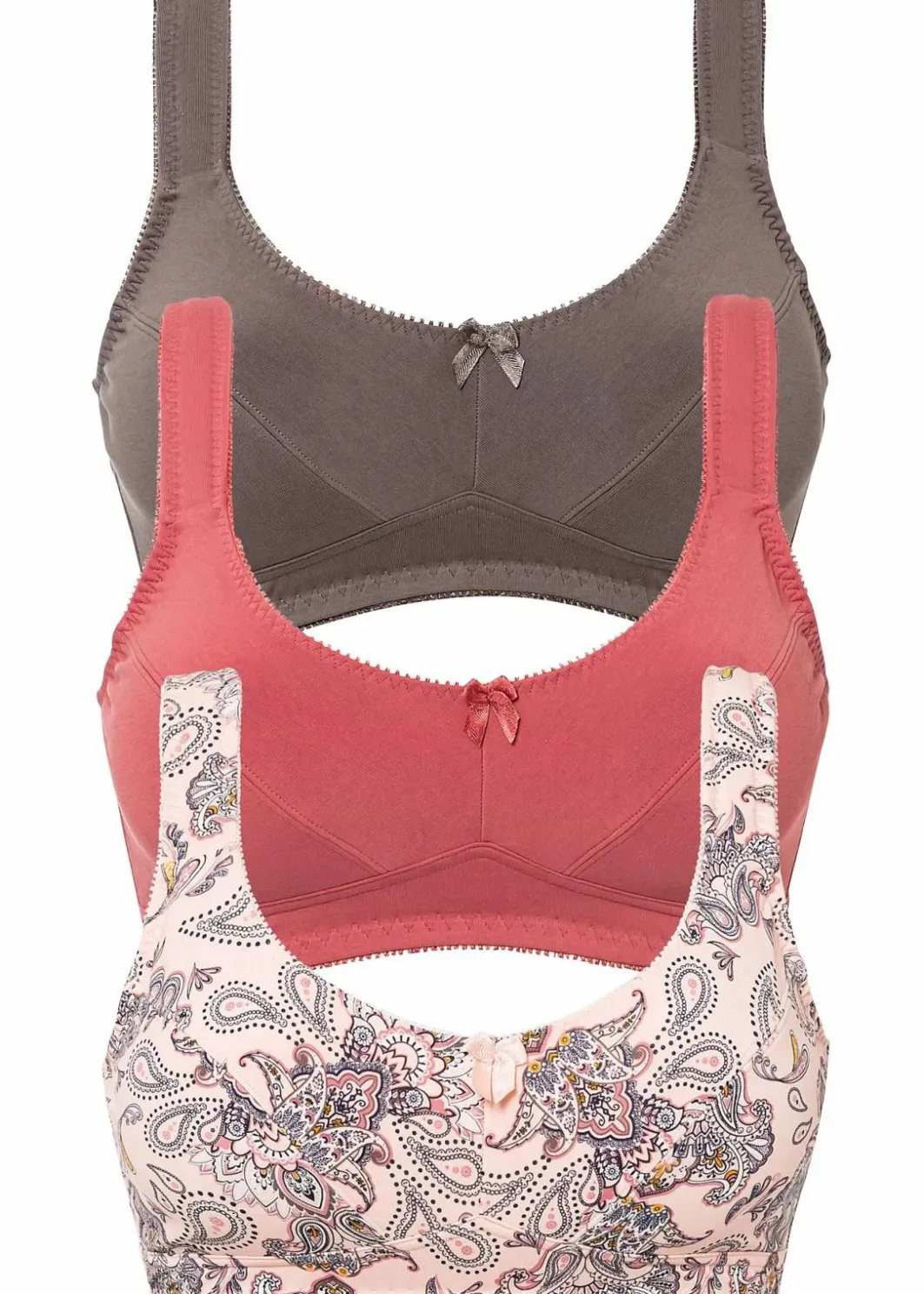 Damen bonprix Große Cups D-H|Nachhaltigere Materialien|BH ohne Bügel mit Bio-Baumwolle (3er Pack)