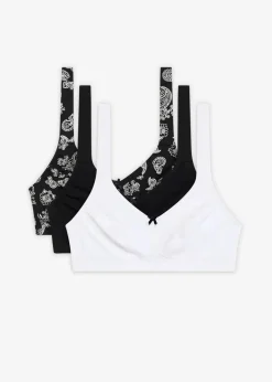 Damen bonprix Wäsche·Baumwollunterwäsche|Wäsche·Große Cups D-H|BH ohne Bügel mit Bio-Baumwolle (3er Pack)