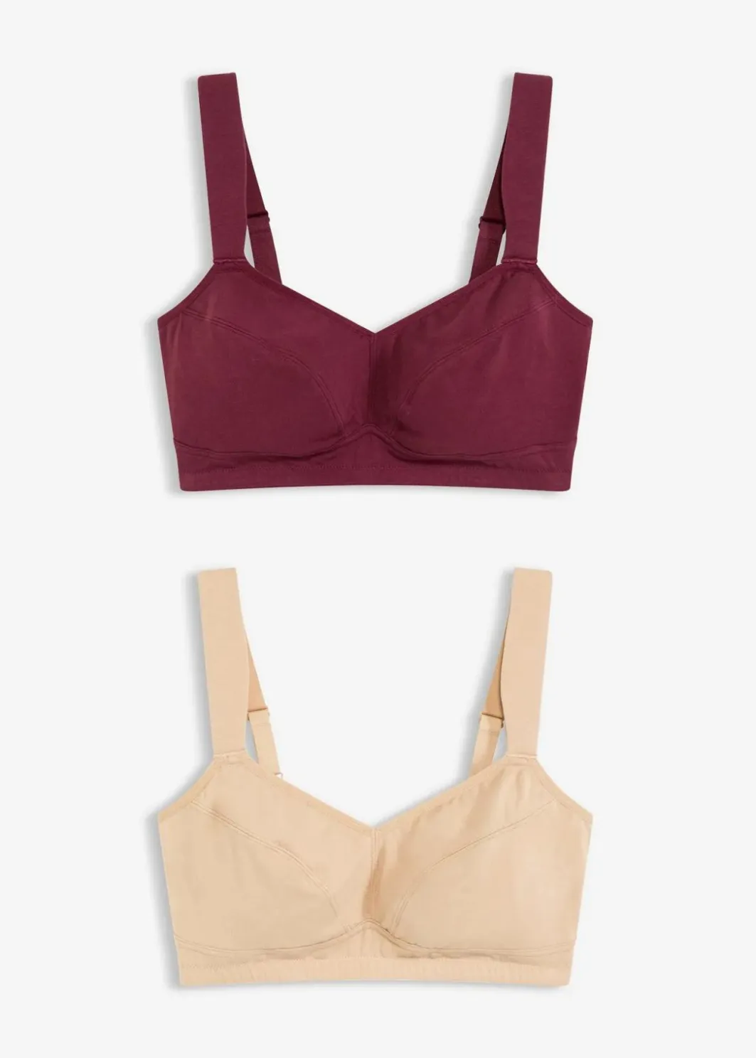 Damen bonprix Große Cups D-H|Nachhaltigere Materialien|BH ohne Bügel mit Bio-Baumwolle (2er Pack)