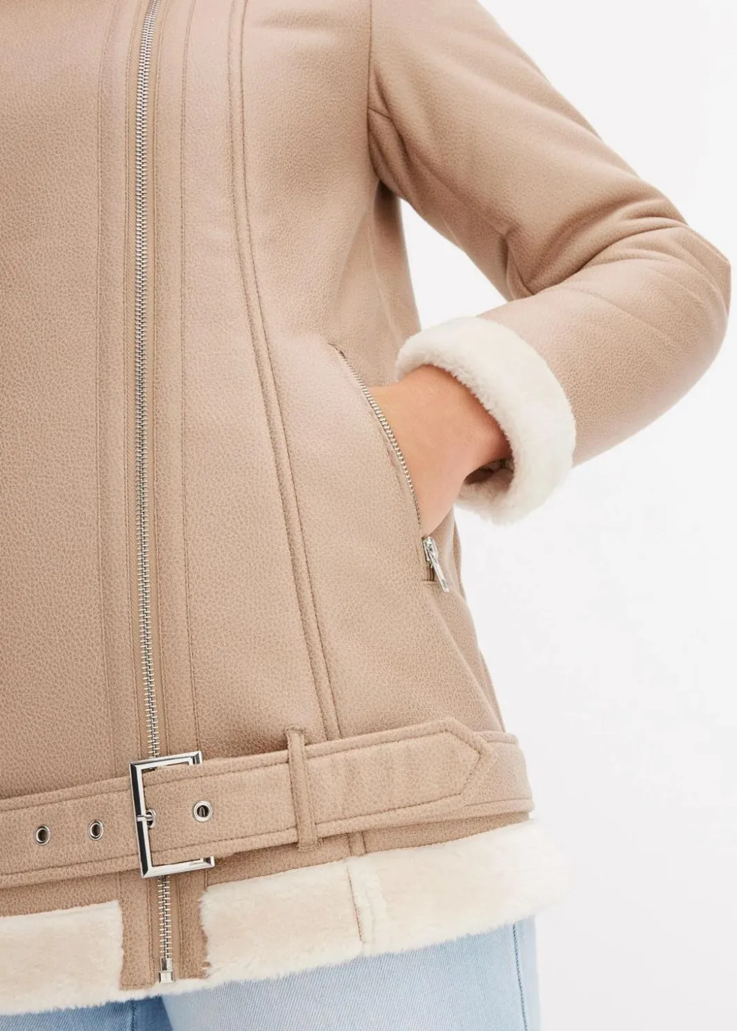 Damen bonprix Jacken & Mäntel|Biker-Jacke aus Lammfellimitat