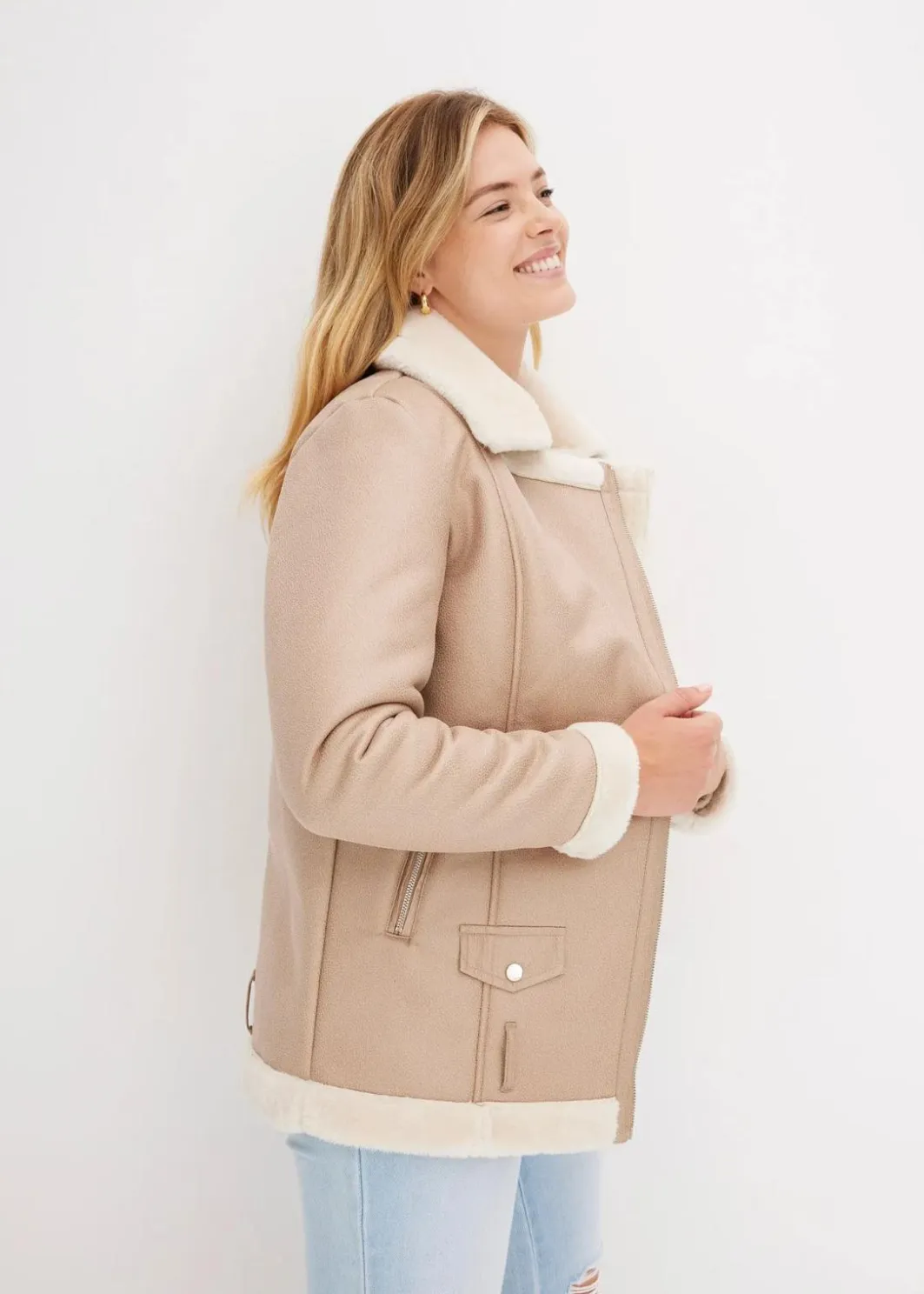 Damen bonprix Jacken & Mäntel|Biker-Jacke aus Lammfellimitat