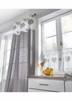 Outlet Bio Baumwoll Scheibengardine mit Herz Druck Scheibengardinen