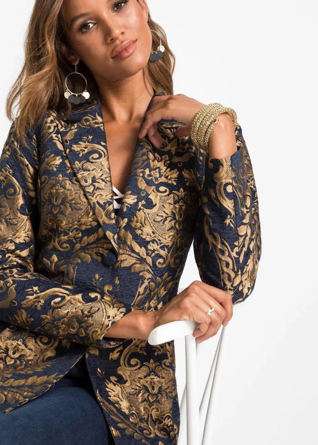 New Blazer aus glänzendem Jacquard Damen Kurzgrößen|Festliche Mode