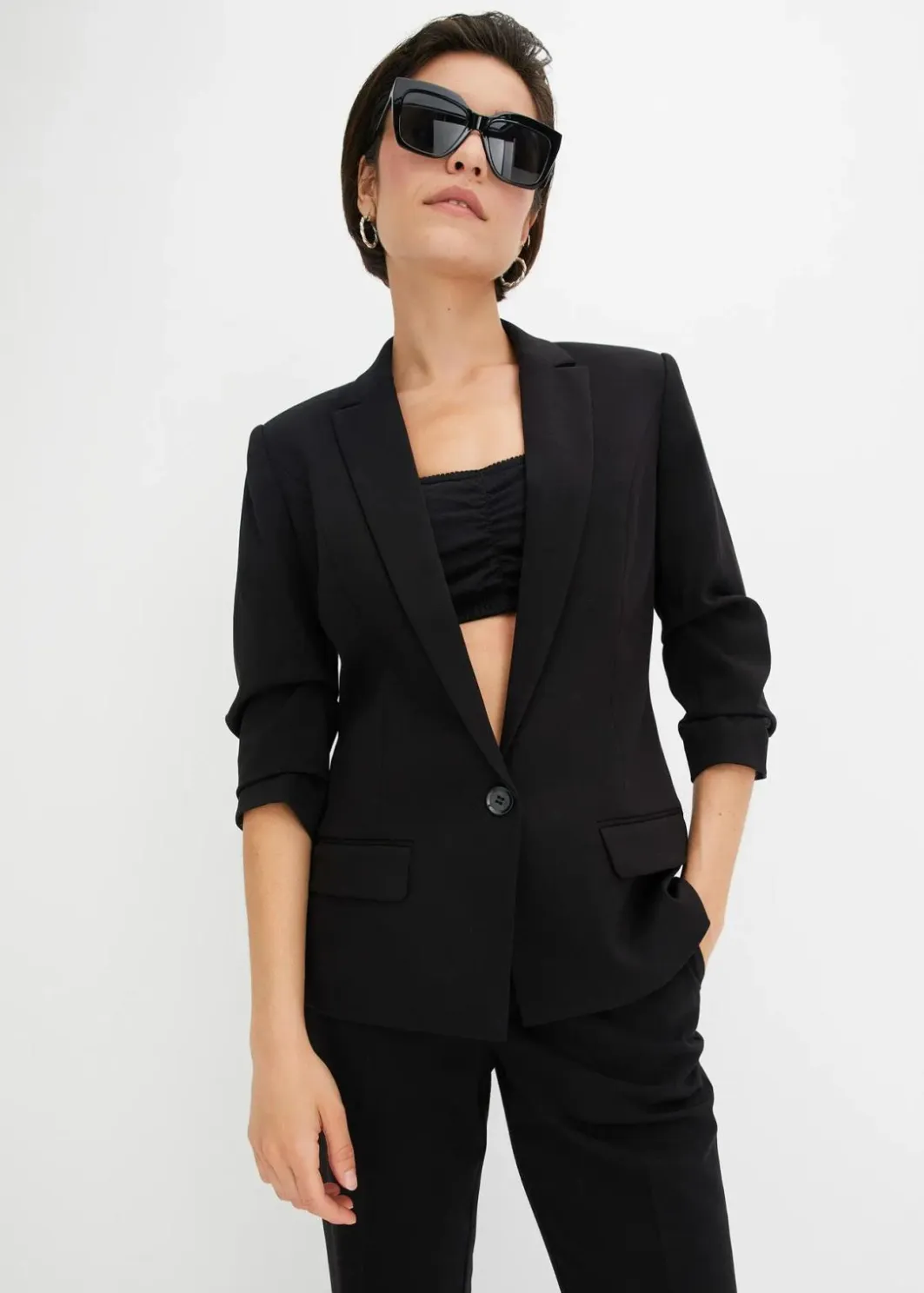 Damen bonprix Nachhaltigere Materialien|Blazer|Blazer mit drapierten Ärmeln