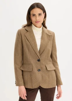 Damen bonprix Bekleidung·Basics|Blazer|Blazer mit Fischgratmuster und Wollanteil