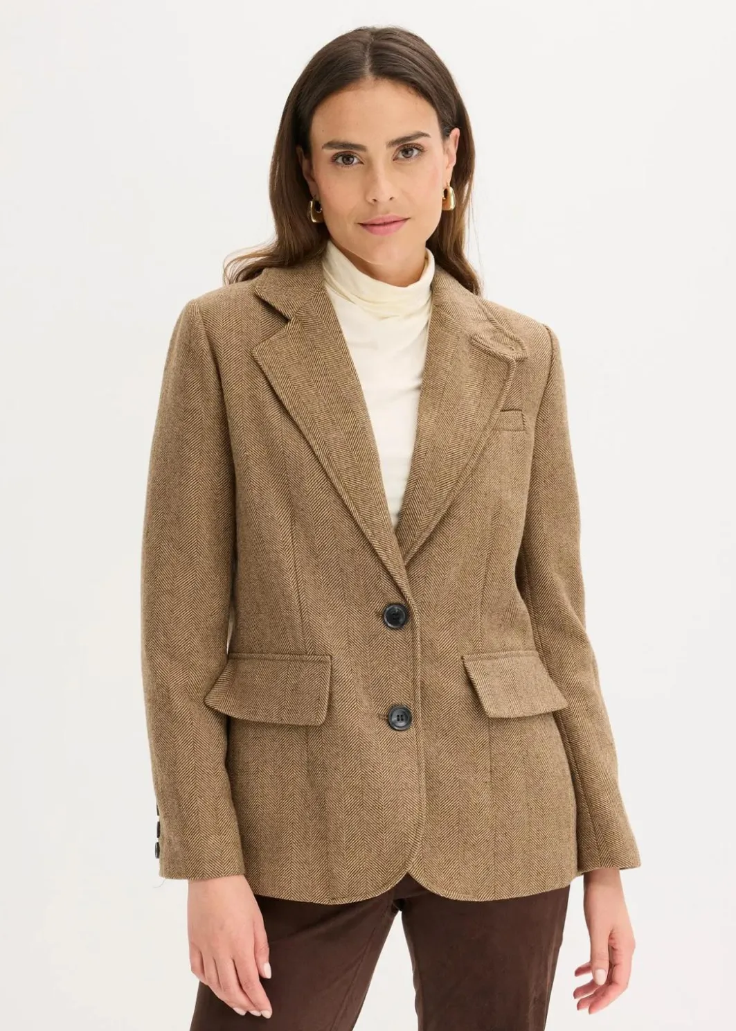 Damen bonprix Bekleidung·Basics|Blazer|Blazer mit Fischgratmuster und Wollanteil