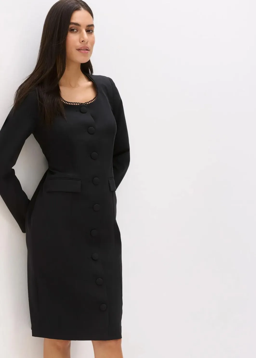 Damen bonprix Bekleidung·Pullover & Strickjacken|Kleider|Blazerkleid mit Spitzenkante