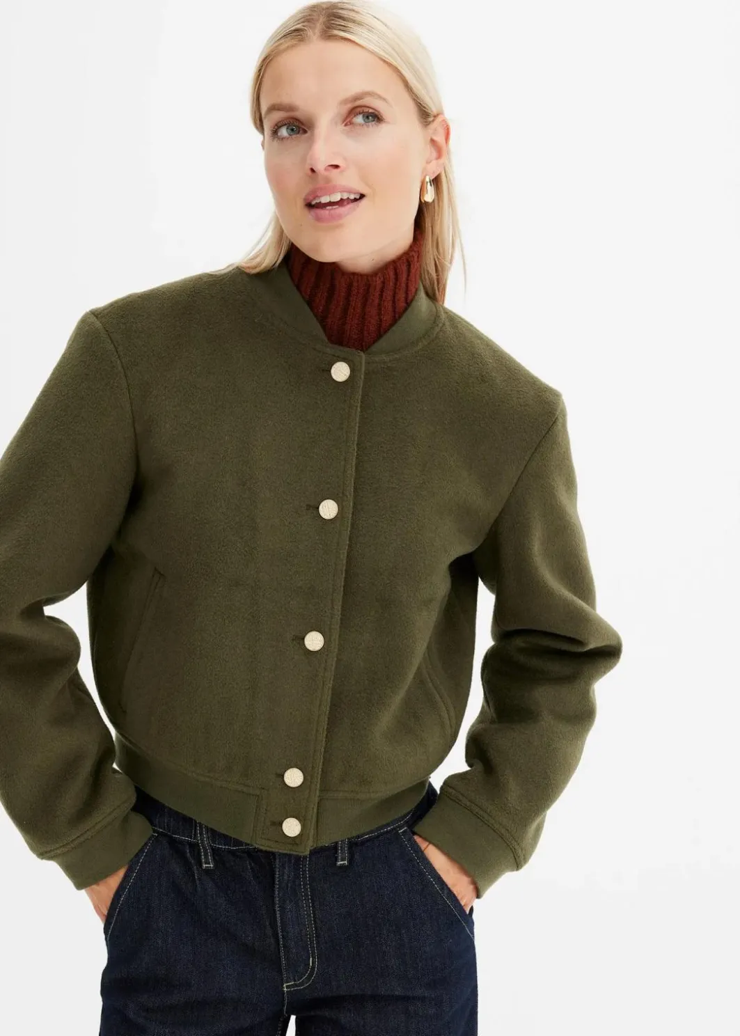 Damen bonprix Kurzgrößen|Bekleidung·Hosen|Blouson in Wolloptik