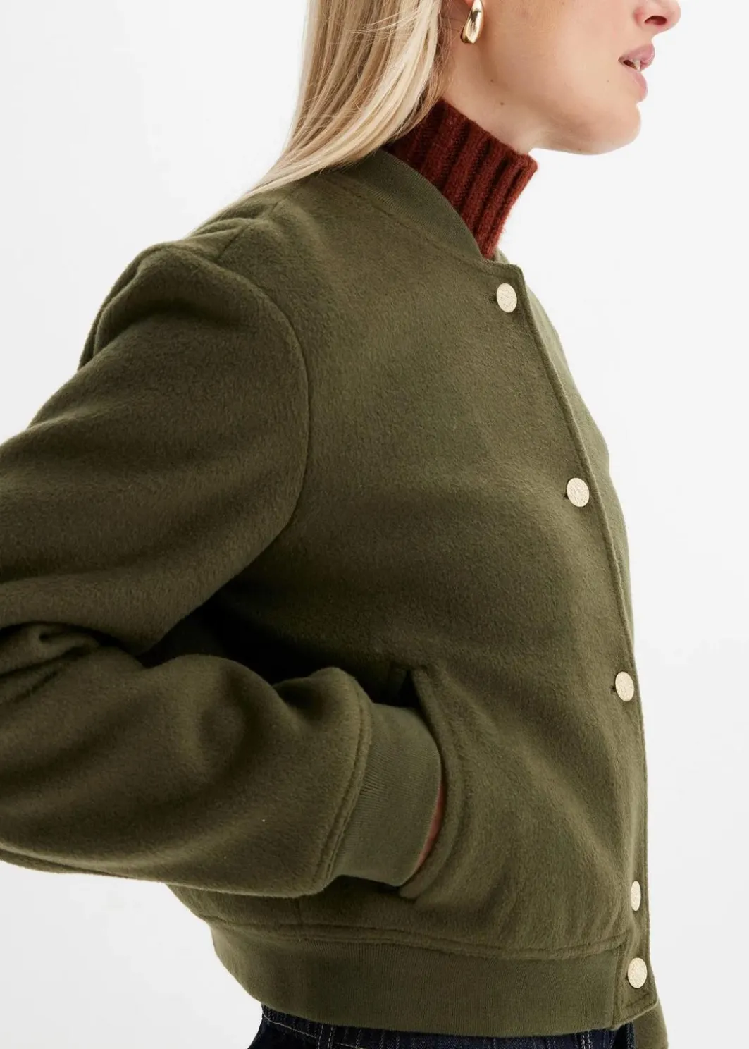 Damen bonprix Kurzgrößen|Bekleidung·Hosen|Blouson in Wolloptik