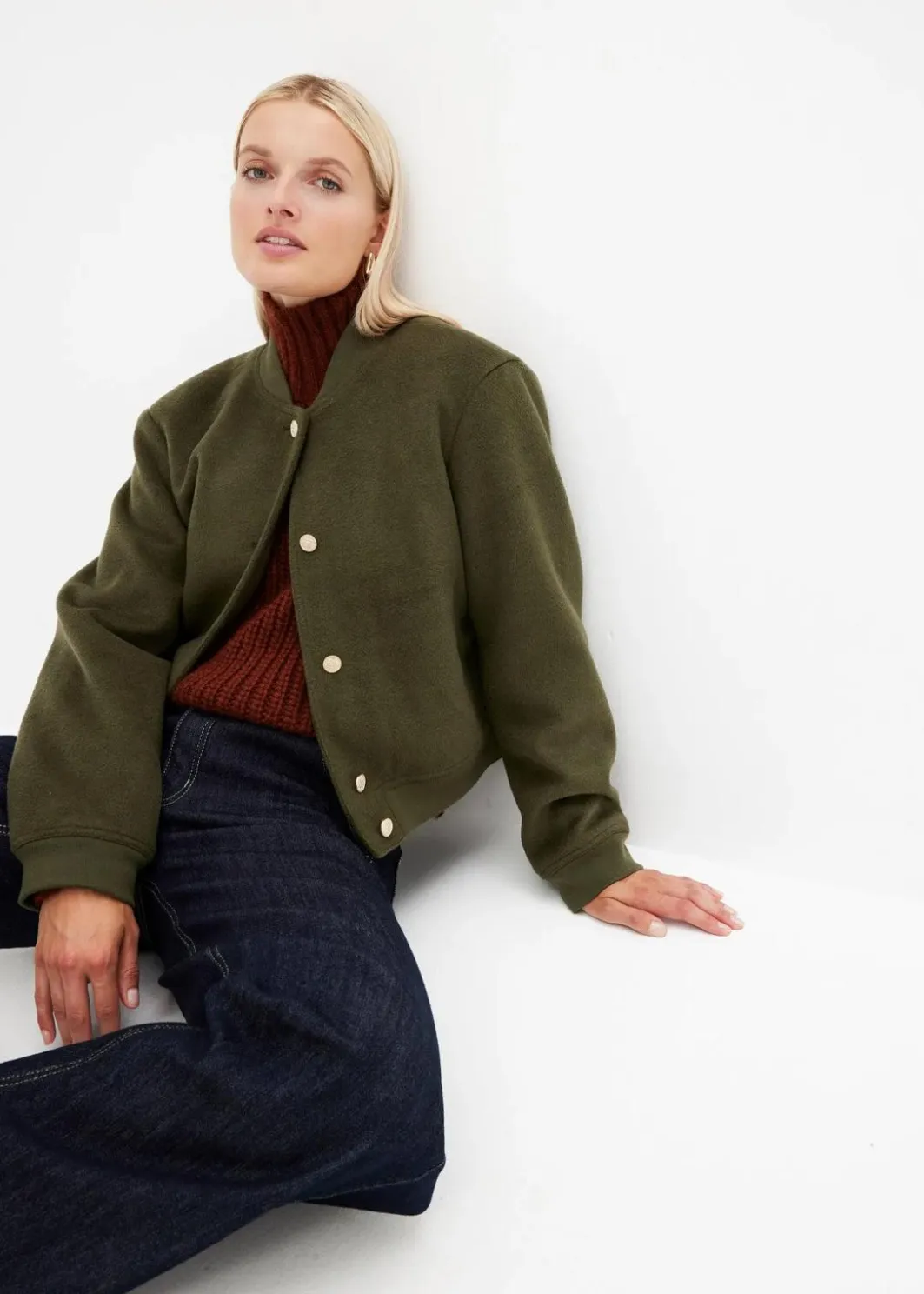 Damen bonprix Kurzgrößen|Bekleidung·Hosen|Blouson in Wolloptik