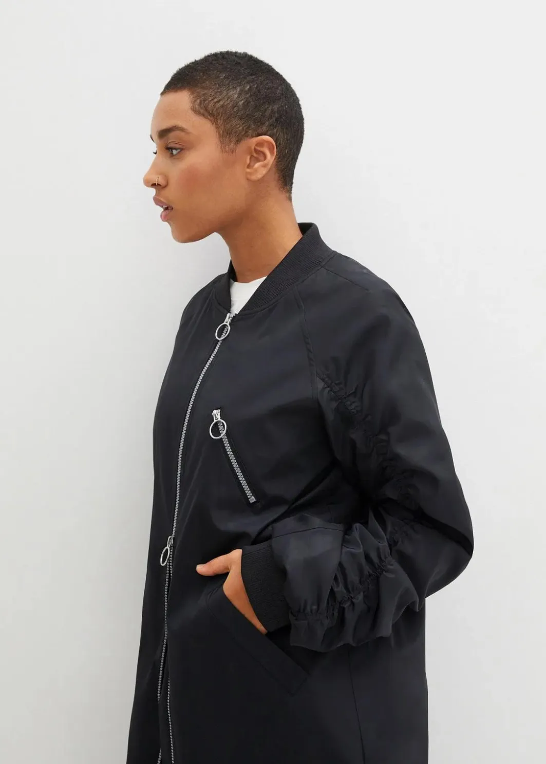 Damen bonprix Nachhaltigere Materialien|Jacken & Mäntel|Blouson-Mantel mit Strickkragen
