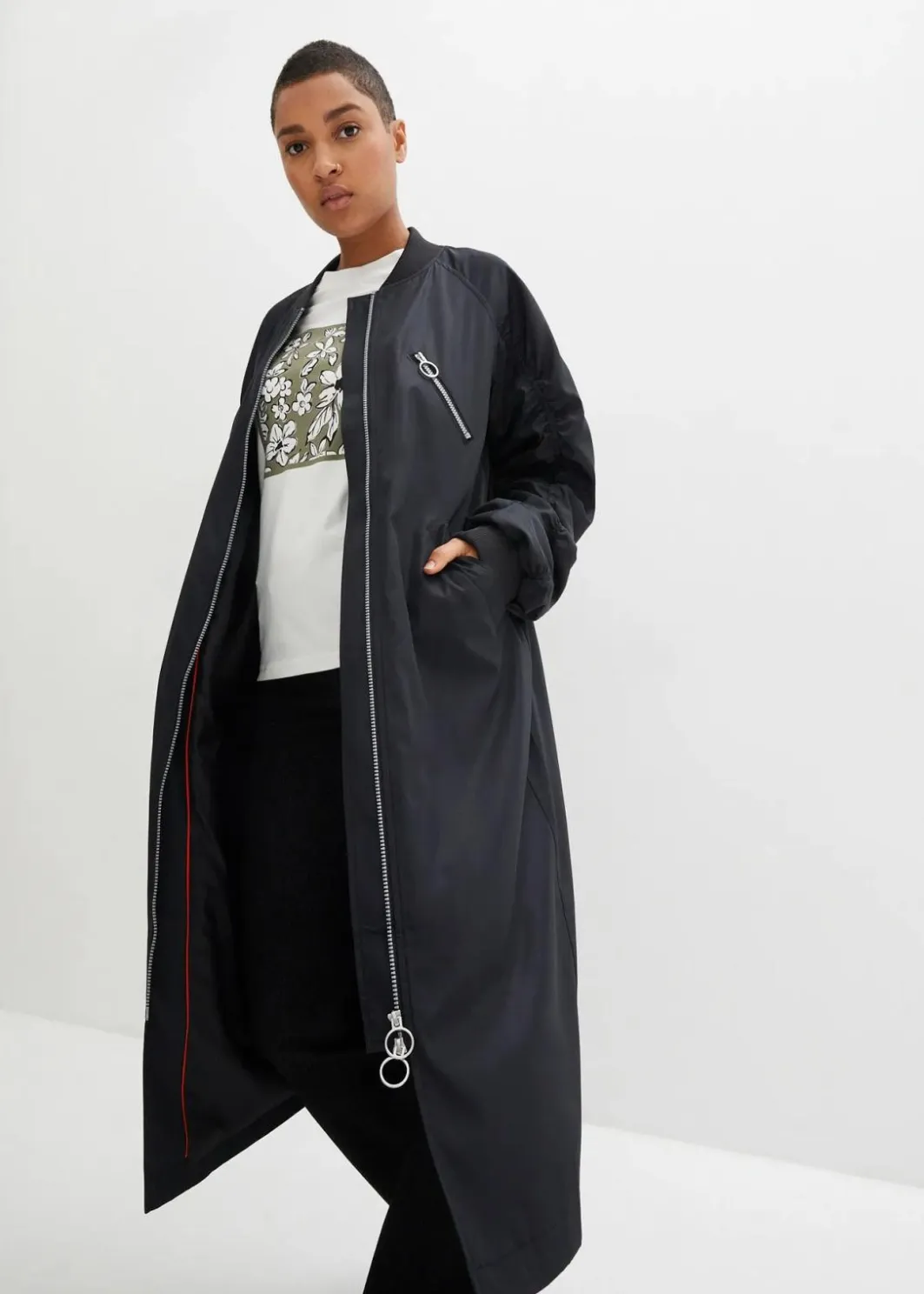 Damen bonprix Nachhaltigere Materialien|Jacken & Mäntel|Blouson-Mantel mit Strickkragen