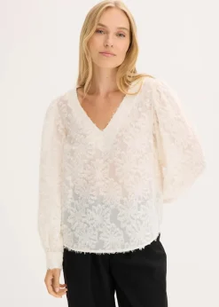 Sale Bluse mit floralem Strukturmuster Damen Blusen & Tuniken