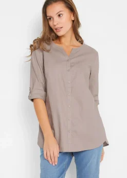 Damen bonprix Blusen & Tuniken|Bekleidung·Jacken & Mäntel|Bluse mit Leinen, 3/4 Arm