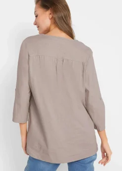 Damen bonprix Blusen & Tuniken|Bekleidung·Jacken & Mäntel|Bluse mit Leinen, 3/4 Arm